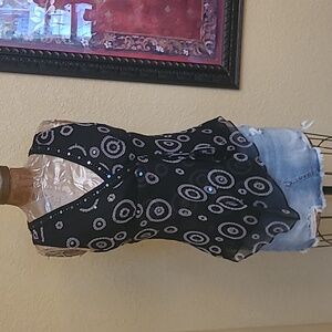 WOMENS ALFANI BLACK LIGHTWEIGHT SEQUIN ASYMMETRIC HEM TOP BLOUSE SIZE 6P